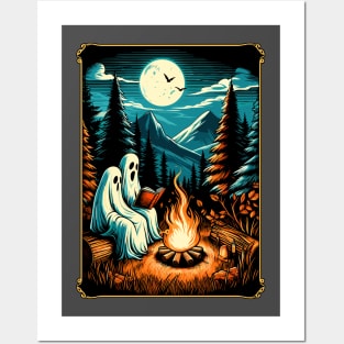 Vintage ghost book reading camping gothic halloween teachers Posters and Art